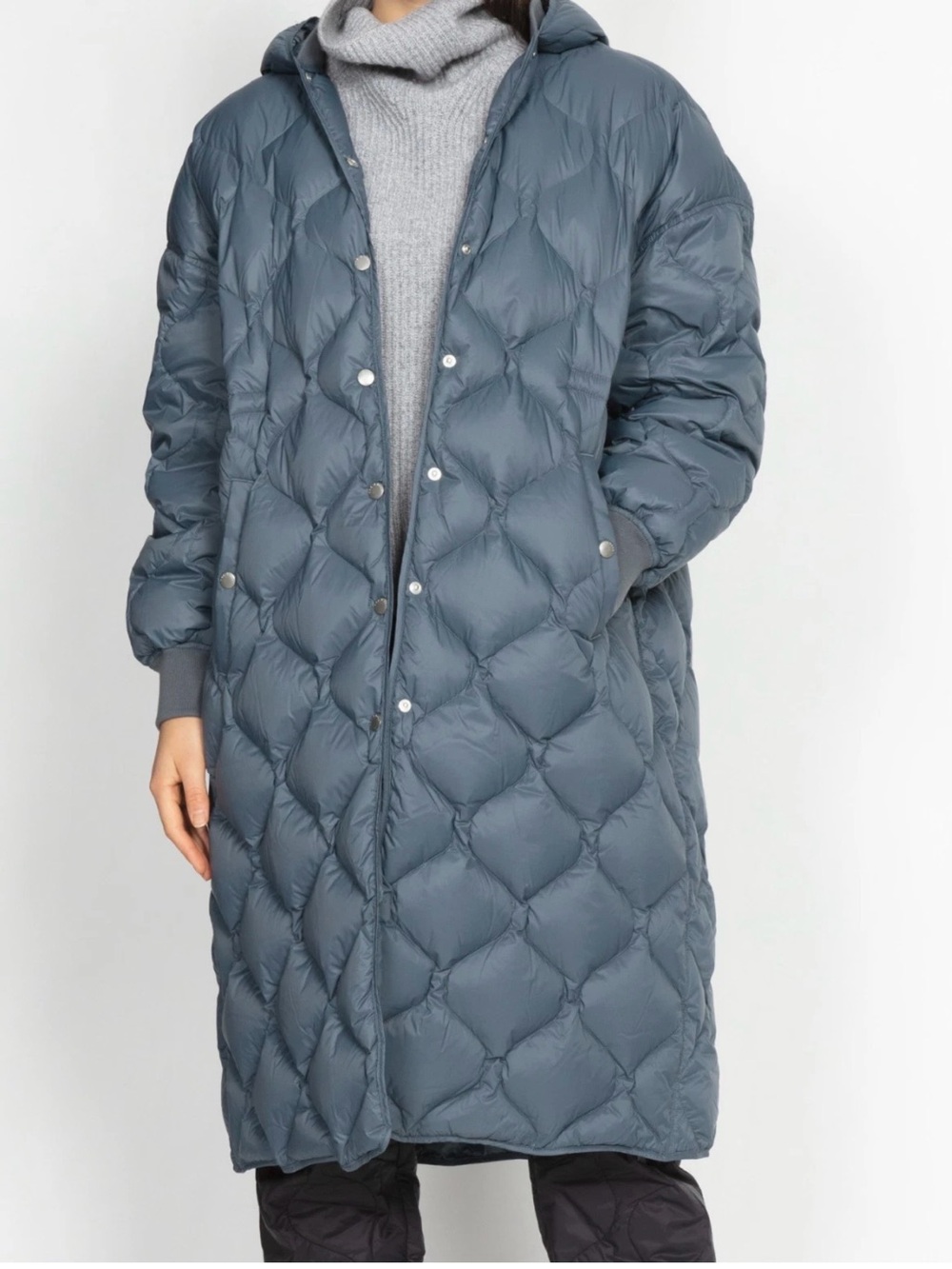 Rag & Bone Rudy Lg Women’s Down Filled Puffer Jacket Long Coat Slate Smoky Blue